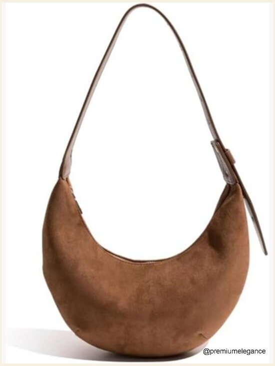 Handbags - Faux Suede Hobo Shoulder Bag with Adjustable Strap and Pockets